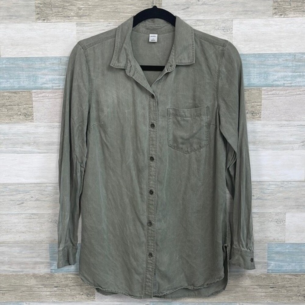 OLD NAVY Tencel Button Down Shirt Olive Green Womens Small